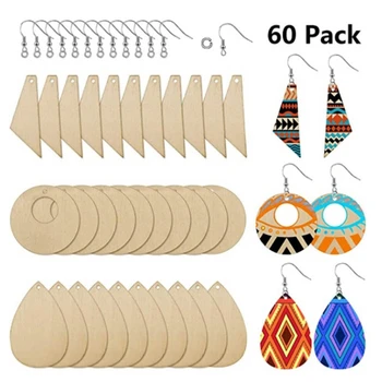 

60 Pieces Unfinished Wooden Earrings Pendants Blank Teardrop and Tapered Cutout Pendants Jewelry Making DIY Crafts