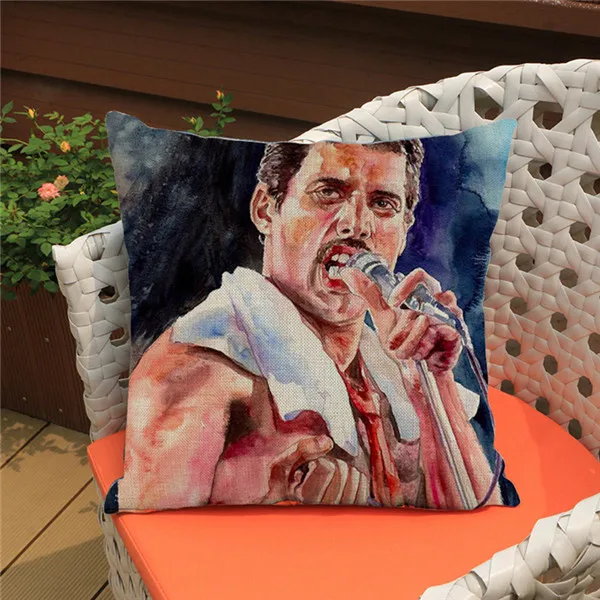Queen Band Music Art Freddie Mercury Watercolor Vintage Portrait Cushion Cover Poster Design Decorative Sofa Throw Pillow Cover