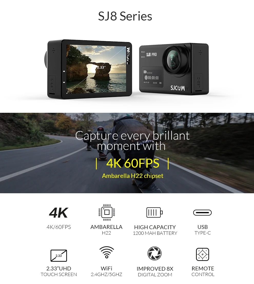 Оригинальная SJCAM SJ8 серия SJ8 Air/SJ8 Plus/SJ8 Pro Экстремальная Спортивная экшн-камера WiFi Пульт дистанционного управления Водонепроницаемый Спорт DV