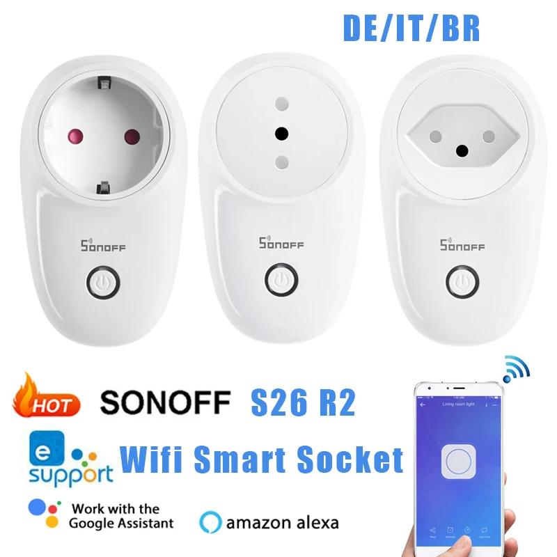 Смарт-розетка Sonoff S26 R2 с поддержкой Wi-Fi и голосовым управлением | Электроника