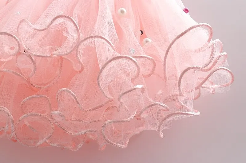 Перламутровые юбки с оборками для девочек Детская сетчатая одежда обшитая бисером детская плиссированная юбка-пачка Многослойные вечерние танцевальные костюмы принцессы для девочек