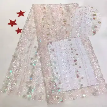 

Latest African Fabrics Flowers High Quality 2020 Nigerian Net Lace Fabric with Sequins Sequence Lace for Women Dresses
