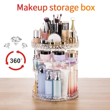 

Cosmetics Storage Box 360 Degree Rotation Transparent Acrylic Fashion Spin Multi-function Detachable Makeup Beauty Organizer B4