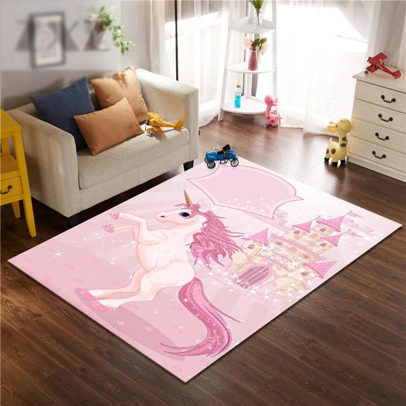 Cartoon Cute Unicorn Carpet Pink Horse KIds Room Area Rugs For Living Bedroom Baby Rug Soft Floor Mat Home Decor | Дом и сад