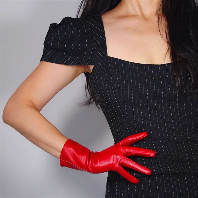 Ultra Short Leather Gloves 13cm Emulation Leather Imitation Sheepskin PU Unlined Female Christmas Red Women Gloves WPU126