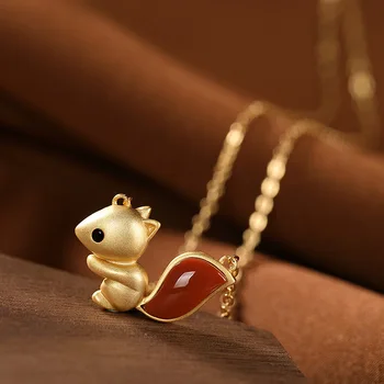

Natural ruby pendants squirrel handcarved jade pendant chain with 925 sterling silver jade pendants gold necklace
