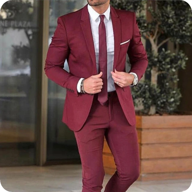 Traje vino tinto Borgoña para hombre, trajes de boda para baile de graduación, esmoquin de negocios personalizado, informal, chaqueta masculina _ AliExpress Mobile