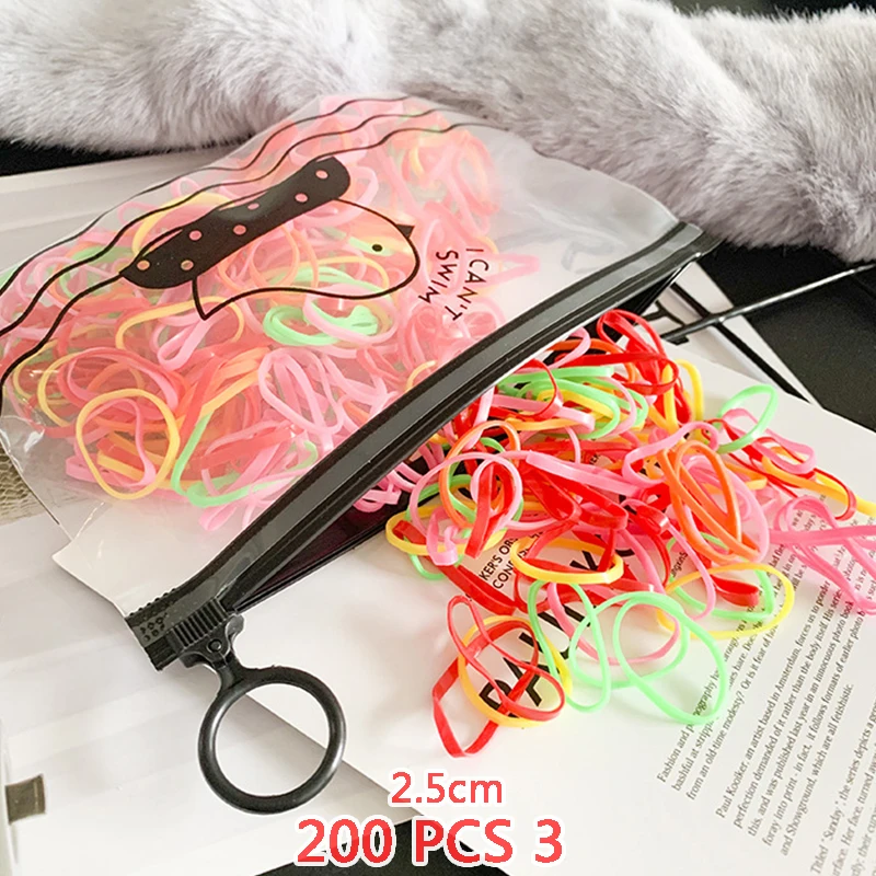 500/200 шт./компл. нарисованной длинноволосой девочкой веревка цветные резиновые повязки хвост держатель резинки для волос модная детская одежда аксессуары для волос - Цвет: 2.5cm x 200 - 3