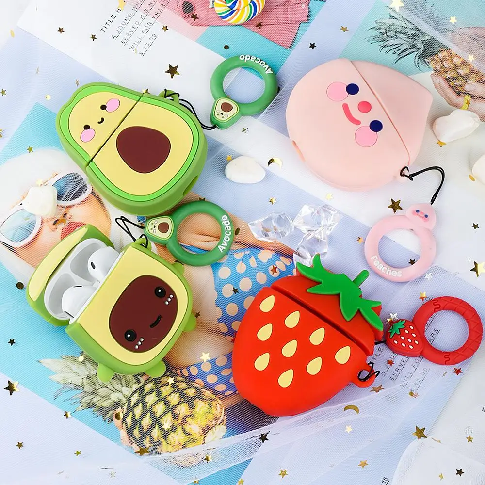 

Cute Cartoon Earphone Cases For Airpods 1 2 Fruit Strawberry Peach Cover Case For Airpods 1 2 With Ring Strap Without Earphone
