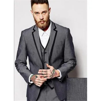 

New Classic Men’s Suit Smolking Noivo Terno Slim Fit Easculino Evening Suits For Men High Qulity Grey Tuxedo Notch Lapel Party P