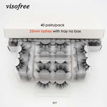 

visofree 40 pairs/pack 3D Mink Lashes With Tray No Box 25mm Lashes Full Strip Lashes Mink False Eyelashes Makeup Eye Lashes E77