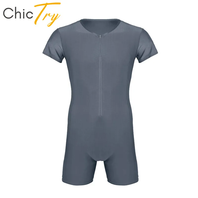 

ChicTry Adult Short Sleeve Front Zipper One-piece Ballet Gymnastics Leotard Men Bodysuit Jumpsuit Sports Gym Unitards Dance Wear