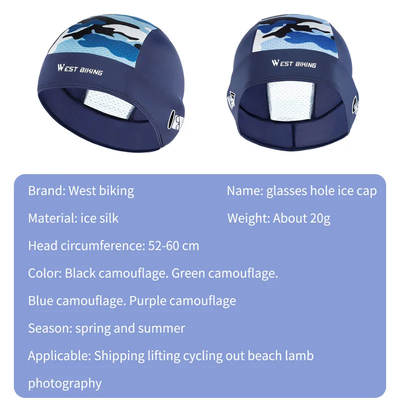 WEST BIKING Anti-UV Summer Cycling Caps MTB Road Bike Motorcycle Helmet Liner Ice Silk Breathable Sport Headwear Bicycle Hat 6
