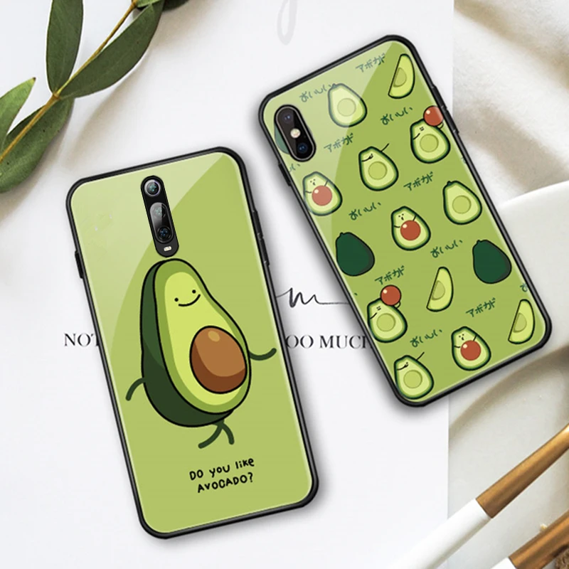 

Tempered Glass Case For Oneplus 7 Pro 6 case slim Green Cartoon Cute Avocado Hard Cover For Oneplus 7T one plus 6 Phone Casing