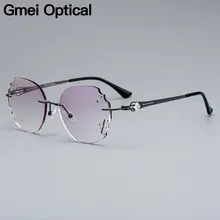 Gmei оптическая мода сплав для женщин без оправы очки рамки с круглым алмазной обрезкой градиентные тонированные Плано линзы Z2876