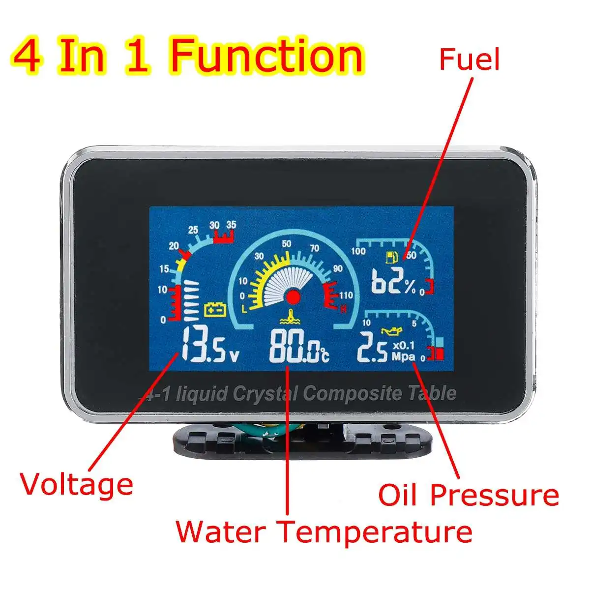 12 В/24 В 4 в 1 ЖК-дисплей грузовик автомобиль ЖК-цифровой датчик сигнализации вольтметр давление масла топлива температура воды метр