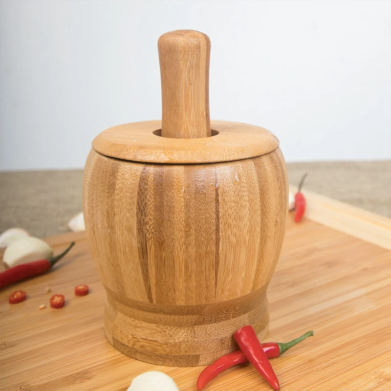Toolmore Pestle Grinding Bowl Set Bamboo Mortar And Pestle Pedestal Bowl Garlic Pugging Pot Spice Pepper Mill Tools Kitchen Tools M 