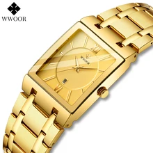 

Relogio Masculino WWOOR Mens Watches Japanese Movement Full Gold Steel Square Quartz Wrist Watch for Men Luxury Waterproof Clock