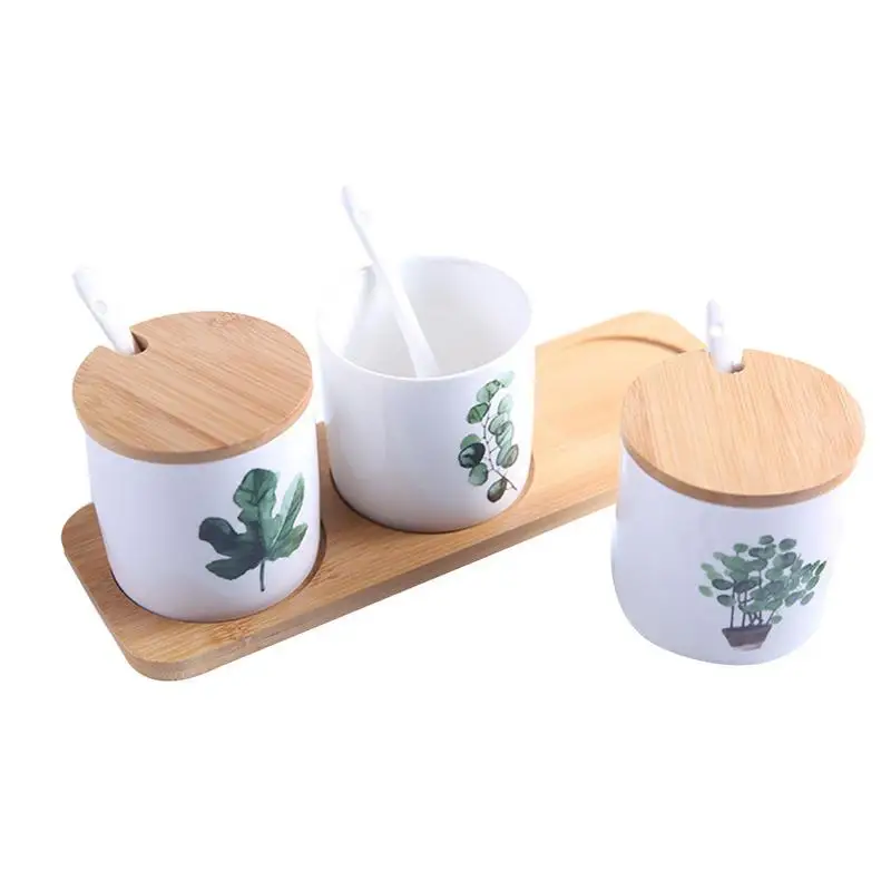 Kitchen Supplies 3PCS/Set Ceramic Seasoning Bottle Spice Jar Set Nordic Creative Home Green Planting Spice Box Quick Delivery