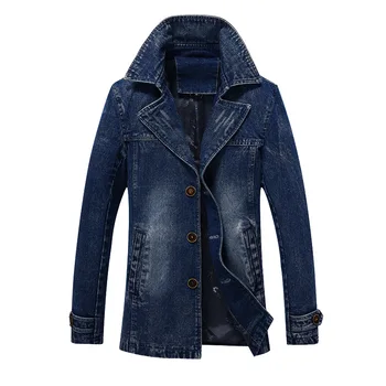 

2020 Autumn Winter Single Breasted Button Closure Long Denim Trench Mens Winter Jackets and Coats Casual Long Jacket Men