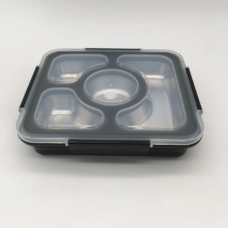 Герметичный Ланч-бокс тепловой Bento box экологичный контейнер для еды с подогревом отдельные отсеки не смешанные пищевые коробки - Цвет: black 4 grid