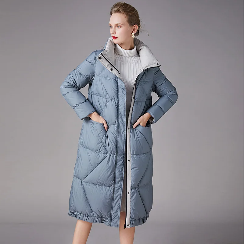 Зимняя женская одежда, корейский пуховик, Женская длинная куртка, 90% белый утиный пух, толстый воротник, женский пуховик размера плюс, Женское пальто