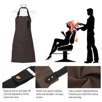 

Pro Salon Barber Hairdresser Gown Cape With Pockets Jean Apron Hair Cutting Cloth Unisex Hair Dyeing Cape Hair Styling Tool