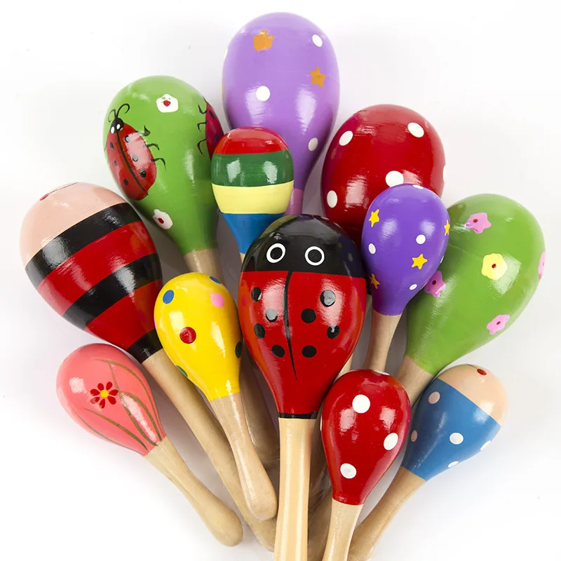 12 Pcs Colorful Cute Wooden Maraca Rattles Baby Children Musical Hand Shaker Toy 