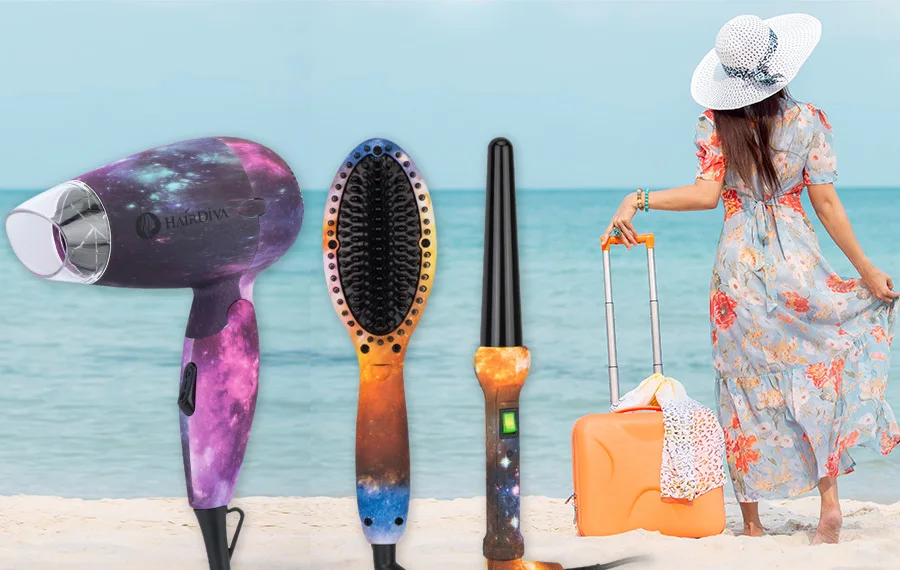 HairDiva Galaxy набор фен для волос Ионная Щетка для выпрямления волос и щипцы для завивки волос Фен Выпрямитель щетка с плойкой