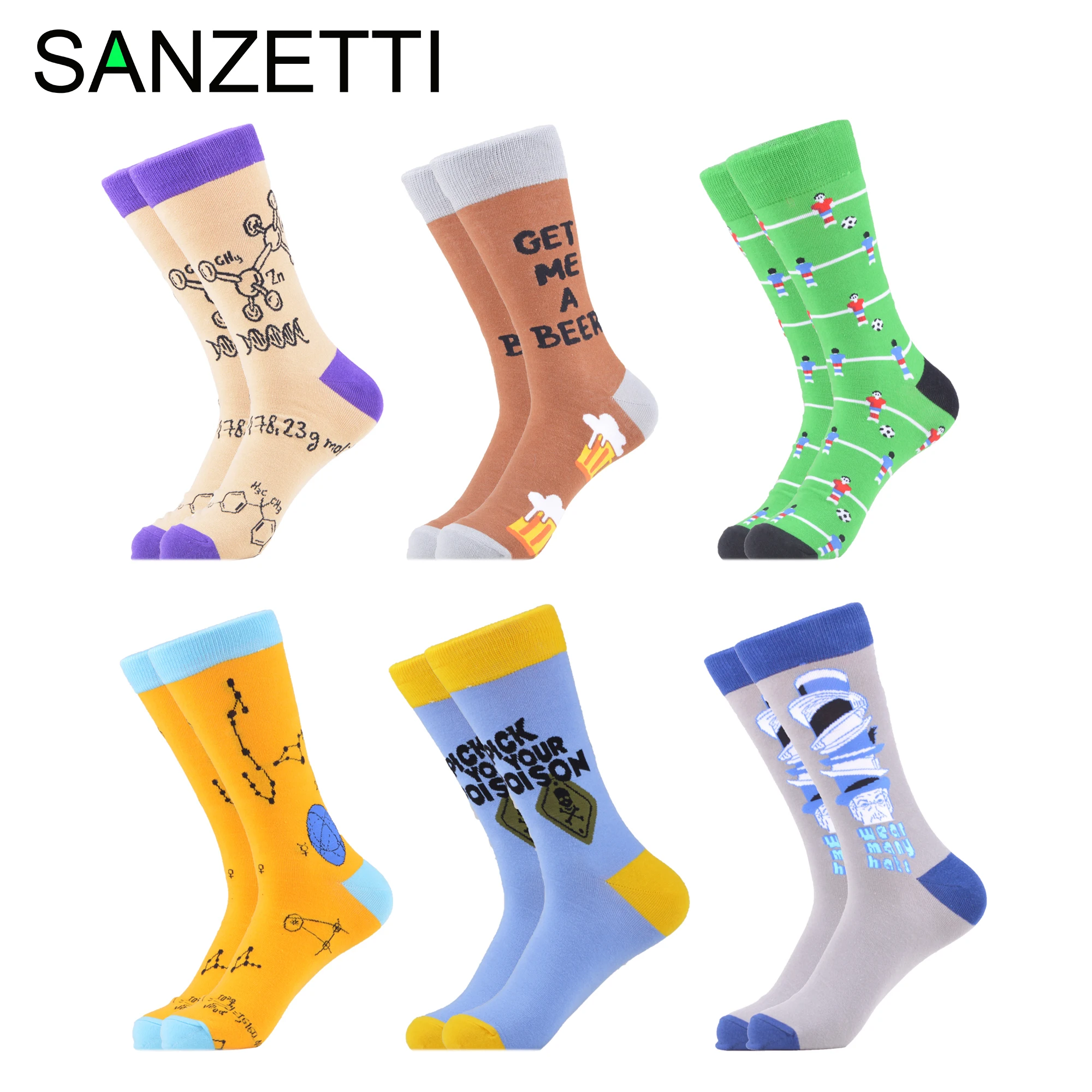 

SANZETTI 6 Pairs/Lot Men's Creative Geometric Casual Combed Cotton Socks Striped Soft Worn Dress Comfortable Wedding Gift Socks