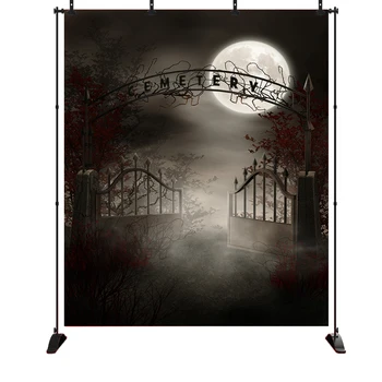 

Halloween full moon photography background terrorCemetery gate Photography Photo Background