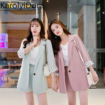 

Chiffon Two Piece Thin Blazer Suits Spring Summer Shorts Suits Long Sleeve Casual Shorts+Blazers 2 Piece Women's Sets Jacket