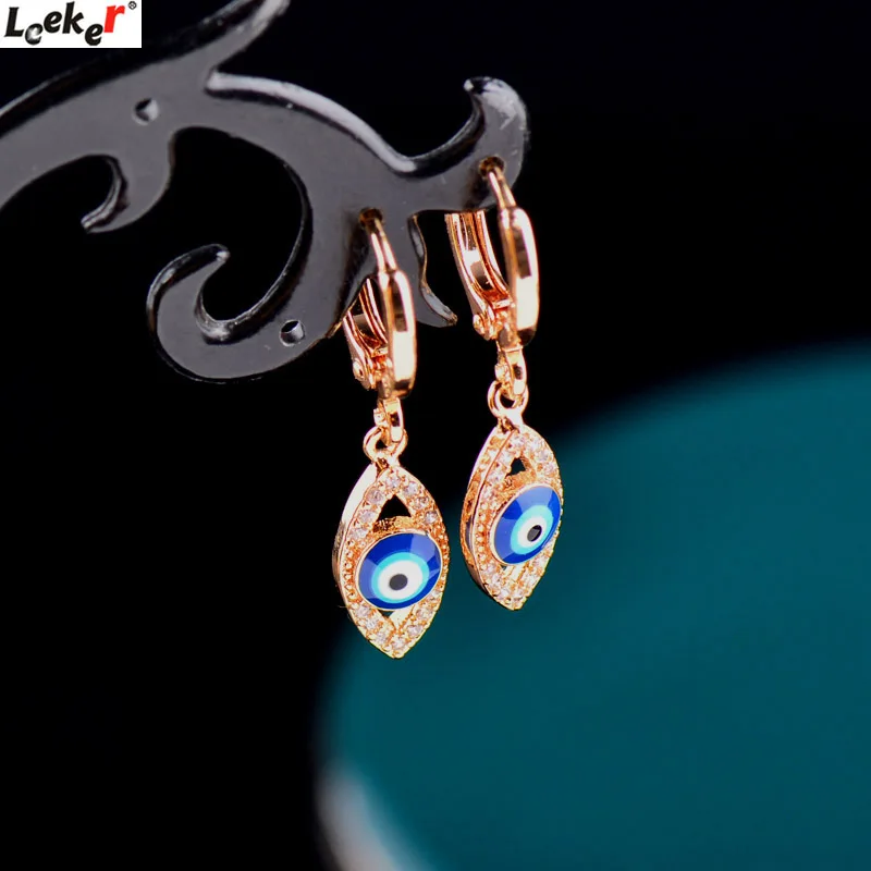 

LEEKER Vintage Gold Color Blue Eye Pendant Hoop Earrings For Women Lady Statment Jewelry 778 LK10