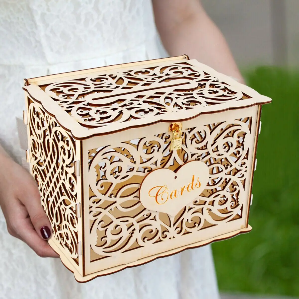DIY коробка для свадебных подарочных карт деревянная копилка с замком красивые свадебные украшения принадлежности для дня рождения 30x24x21 см