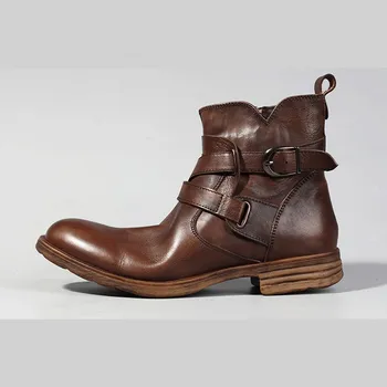 

Men Genuine Leather Casual Brand Breathable High Top Safety Booties Black/Brown Round Toe Zipper Riding Boots 38-44