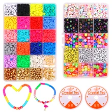 

Two sets DIY Jewelry Making Kit Clay Beads for Bracelets Making 4000Pcs Clay Bead 660Pcs Letter Smiley Face Beads Gift for girls