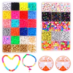 Juego de dos cuentas de arcilla para hacer joyas, juego de cuentas de arcilla para hacer pulseras, 4000 piezas, cuentas de arcilla, 660 piezas, letras, cara sonriente, regalo para niñas