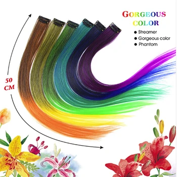 

2Colors 50CM Single Clip In One Piece Hair Extensions Synthetic Long Straight Ombre Grey Blonde Red Hair Pieces