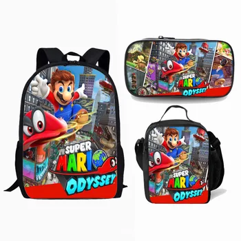 

3pcs/set Rucksack Students Girls Boys Knapsack Pretty Surprise Gift Schoolbag Super Mario Bros Backpack for kids teens Mochilas