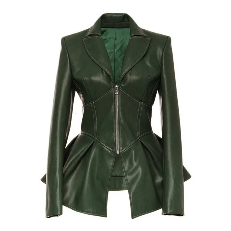 

LANMREM 2020 New SPRING Turn-down Collar Full Sleeves High Waist Zippers Short PU Leather Jacket Coat WJ74616