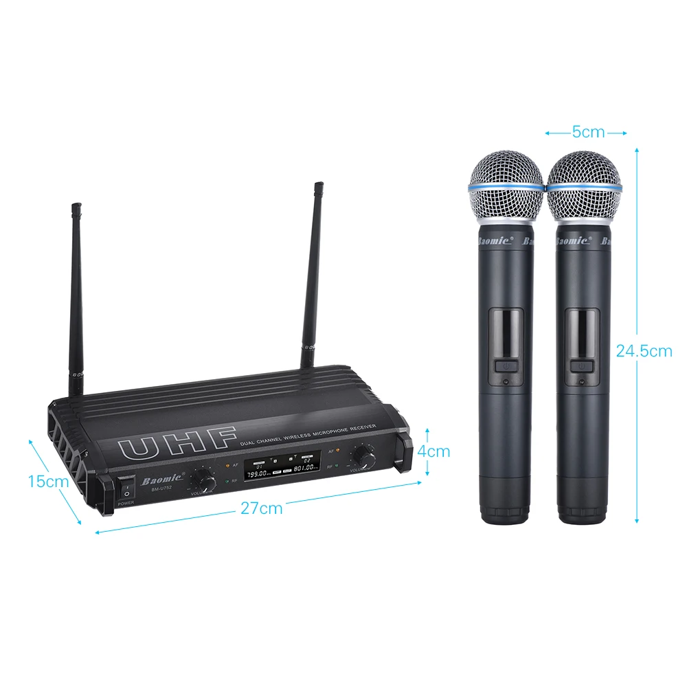 Baomic B M-U752 Профессиональный Двухканальный UHF Цифровой беспроводной ручной микрофон Система 2 микрофона и 1 приемник для караоке Вечерние