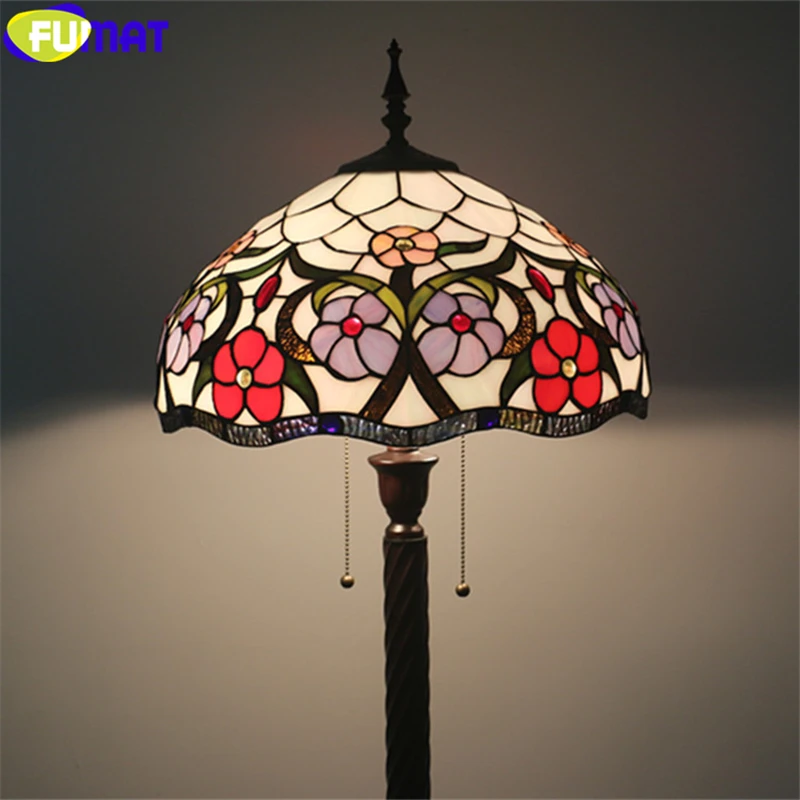 FUMAT Tiffany Floor Lamp Gemstone Morning Glory Creeper Stained Glass Lampshade Multe Color Light European Retro Style Alloy Fram Dia 16 Inch Lamps 4