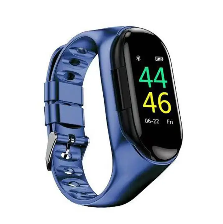M1 умный браслет с Bluetooth наушниками кровяное давление монитор сердечного ритма умный браслет длинный режим ожидания спортивные умные часы для мужчин - Цвет: Синий