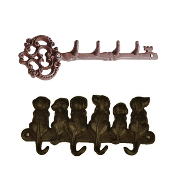

1Pc Metal Retro Vintage Classic Key Shape Wall Hooks & 1x Cast Iron Dog Door Key Hook Pastoral European