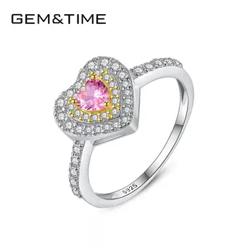 

Gem&Time Delicate Pink Sapphire Heart Ring 925 Sterling Silver Promise Ring For Women Wedding Bridal Band Finger Jewelry Gift