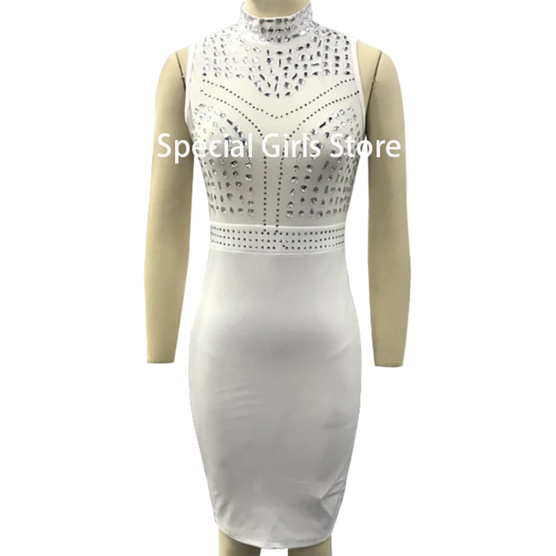 Дизайнерское женское облегающее платье без рукавов с отделкой из бриллиантов, белое Сетчатое прозрачное облегающее платье, летние Клубные платья