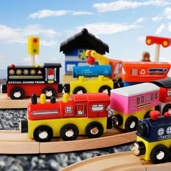 

12pcs/set Wooden Magnetic Train Track Toy Locomotive Carriage Model Kids Gift T3LA