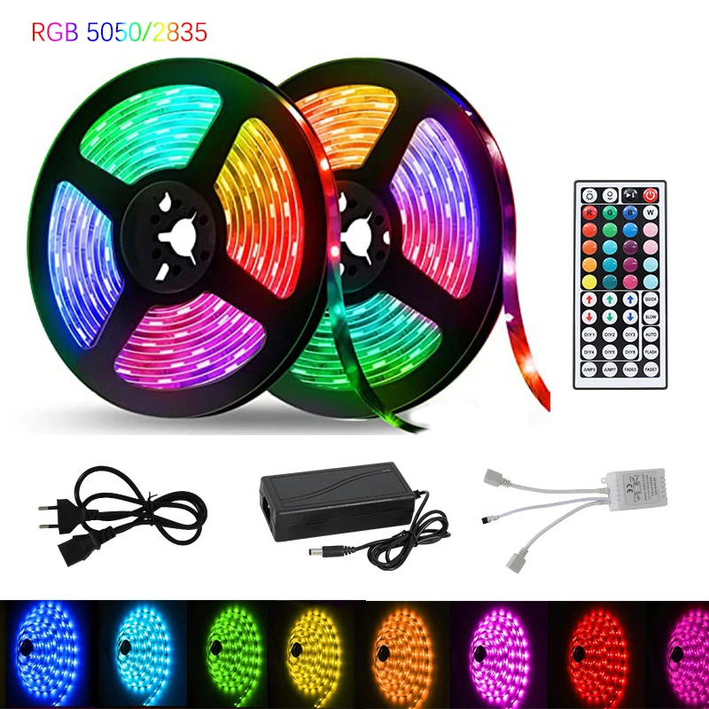 

LED Strip 5050 2835 RGB Strip LED Light Flexible Ribbon Stripe DC 12V RGB Diode Tape IR Controller Adapter 5m 10m 15m 20m IP65