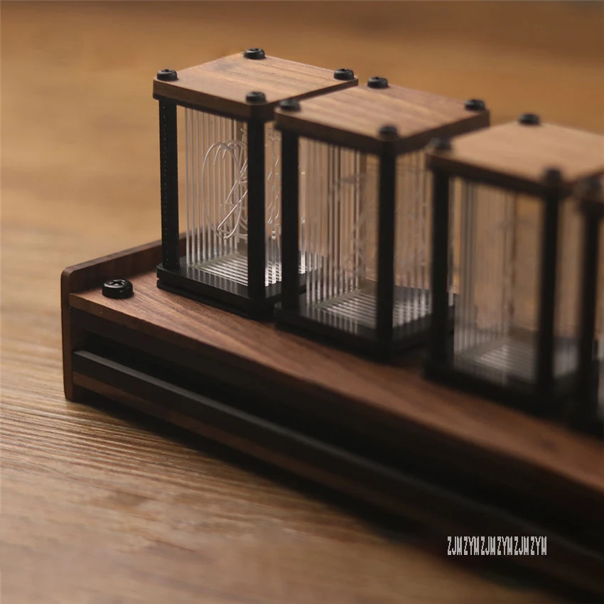 black walnut Электрические деревянные красивые цветные RGB цифровые часы настольные Креативные украшения орнамент DIY Потрясающие квази лампа накаливания часы - Цвет: black walnut