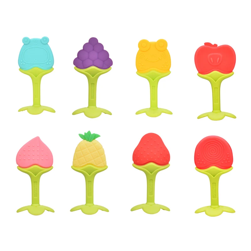 

2019 Newborn Silicone Teether DIY Cartoon Stereoscopic Fruit Animal Shape Food Grade Baby Training Teether Infant Chew Toys Gift